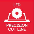 Precision Cut Line (PCL): linea di taglio ombreggiata precisa senza aggiustamento grazie al LED posizionato in modo intelligente