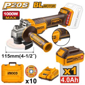 SMERIGLIATRICE ANGOLARE 1000W A BATTERIA 115MM CON 10 DISCHI