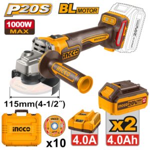 SMERIGLIATRICE BRUSHLESS 1000W D115MM CON 2 BATTERIE 4Ah E DISCHI