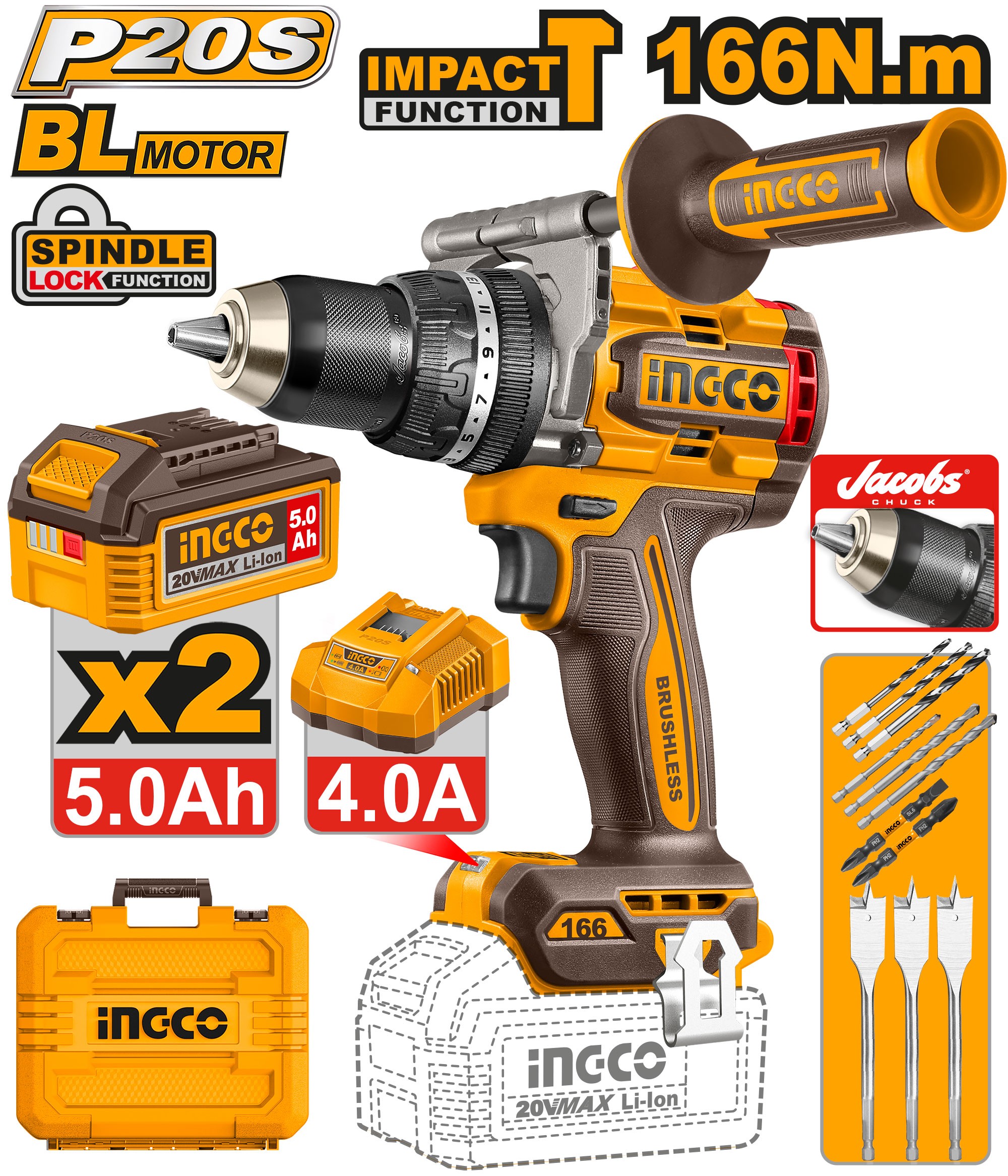 TRAPANO A PERCUSSIONE 166N.M A BATTERIA CON VALIGETTA E MANDRINO JACOBS
