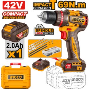 TRAPANO A PERCUSSIONE BRUSHLESS 42V CON BATTERIE E VALIGETTA