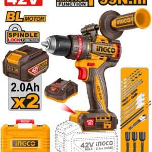 TRAPANO A PERCUSSIONE 42V 99N.M CON 2 BATTERIE E VALIGETTA