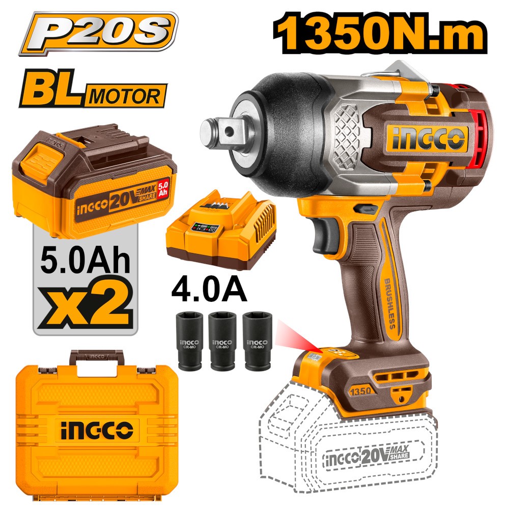 AVVITATORE AD IMPULSI 1350N.m CON 2 BATTERIE E VALIGETTA