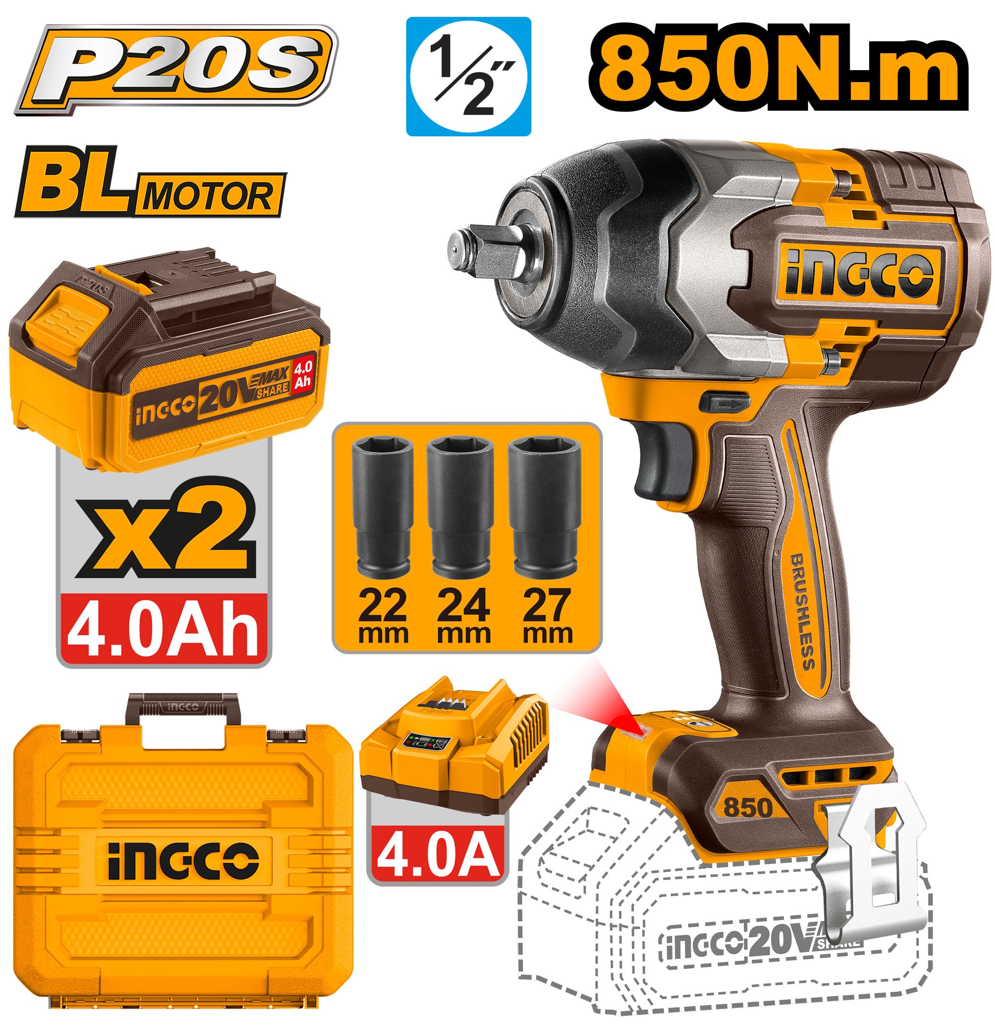 AVVITATORE AD IMPULSI 850Nm CON 2 BATTERIE E VALIGETTA