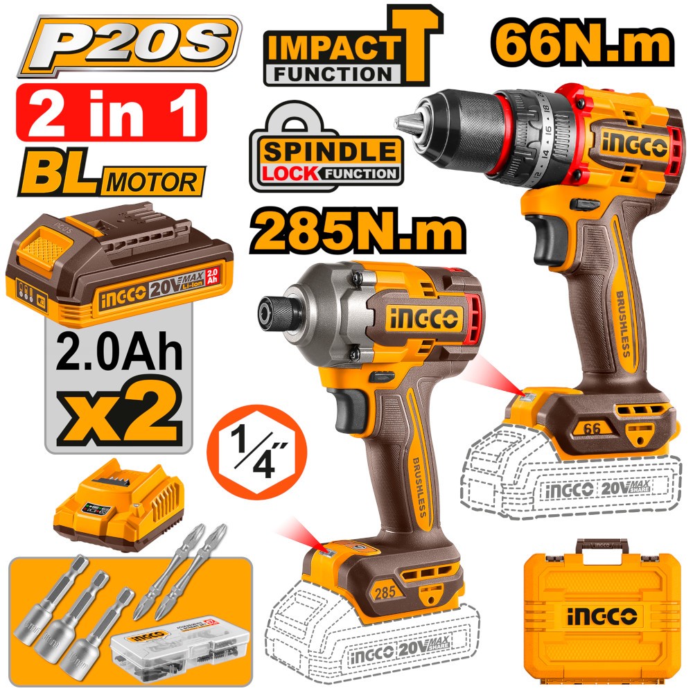 SET TRAPANO A PERCUSSIONE 66N.m CIDLI206681 + AVVITATORE A IMPULSI 285N.m CIRLI20281