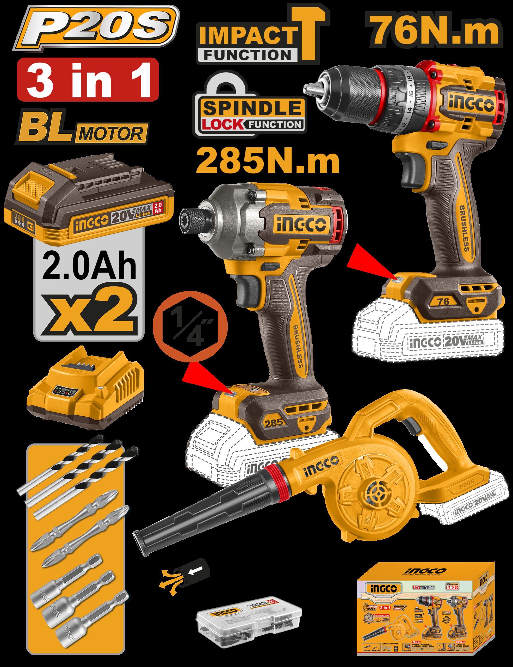 SET TRAPANO A PERCUSSIONE 76NM CIDLI207681 + TRAPANO A PERCUSSIONE 285NM CIRLI20281 - SOFFIATORE CABLI20028